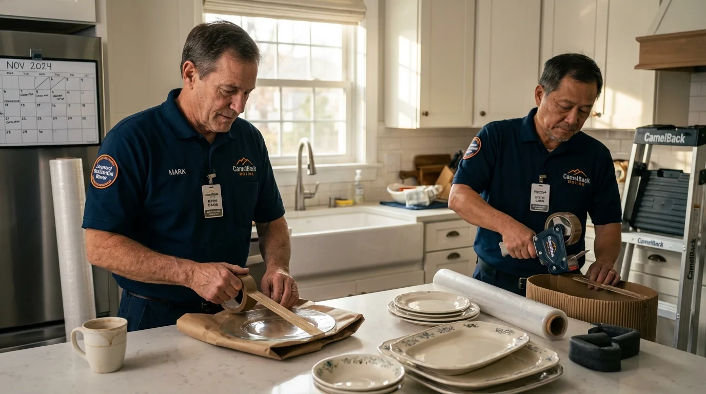 Professional crew packing kitchen dishware in Mansfield, TX